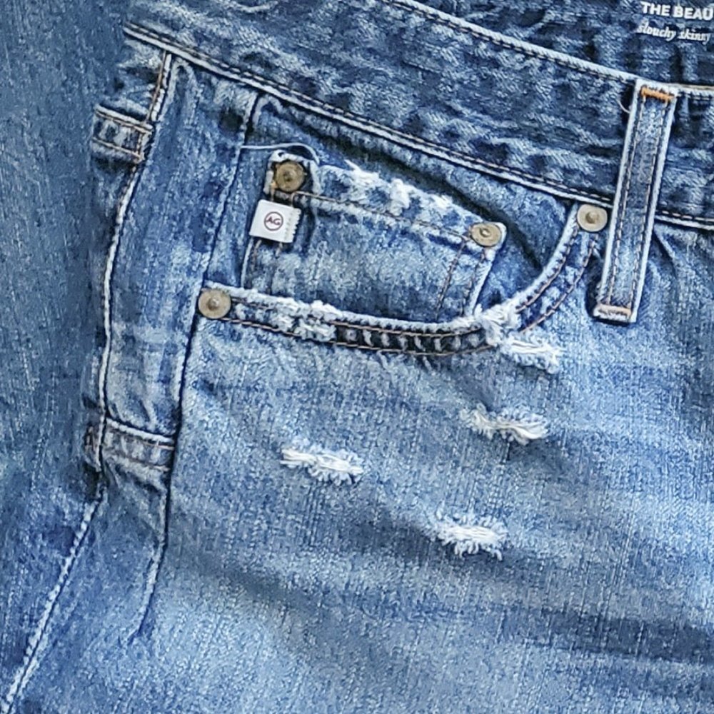 Ag The Beau Slouchy Skinny Distressed Destroyed Ripped Jeans 100% Cotton Sz 29R - Picture 6 of 16